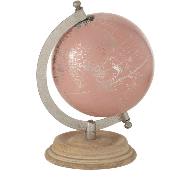 Globe Terrestre Rose Plastique 14x10x20cm