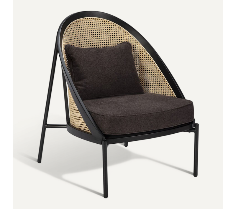 Fauteuil 71x71x95 Toile Brun/rotin Naturel/bois Noir/métal Noir