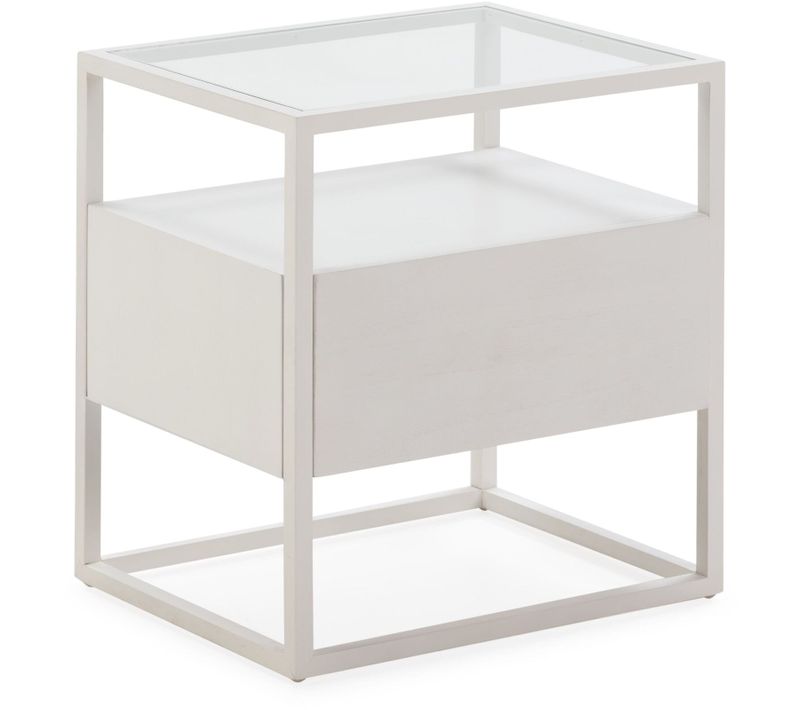 Table De Chevet Verre Blanc 50x40x55cm