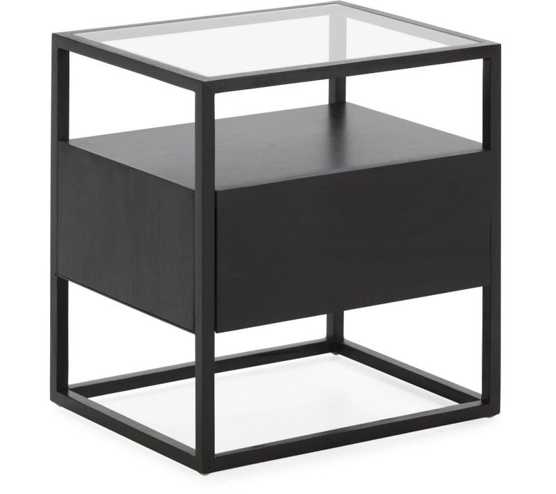 Table De Chevet Verre Noir 50x40x55cm