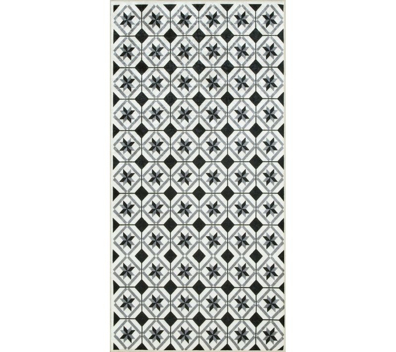 Tapis De Cuisine Imprimé Intérieur Azulejo Carreaux De Ciment 70 X 180 Cm Noir