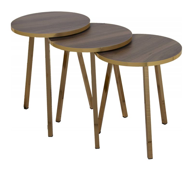 Table Gigogne élégance Noyer Et Touches Dorées