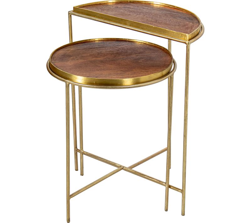 Table Gigogne Élégance Métal Doré Et Bois Salon