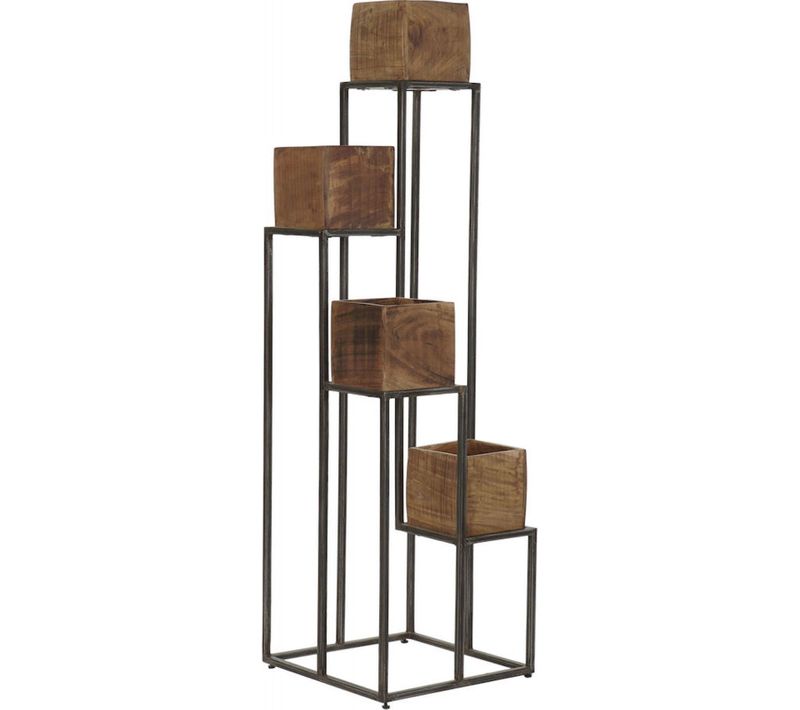 Cache-pot élégance Verticale En Métal Marron Et Bois