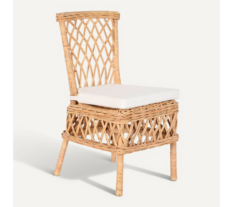 Chaise Cuisine élégante En Rotin Et Coussin Blanc Chic