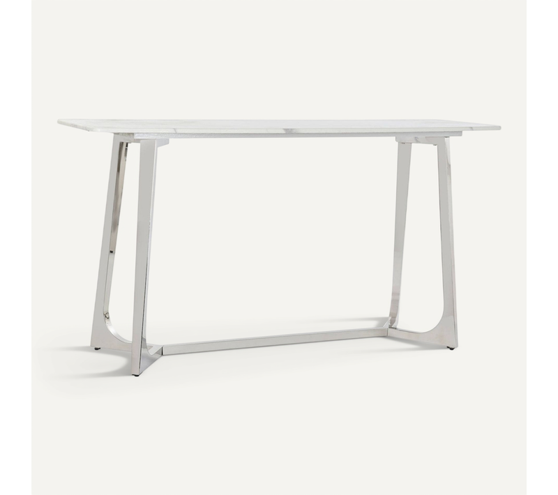 Console élégante Marbre Blanc Et Acier Pour Salon