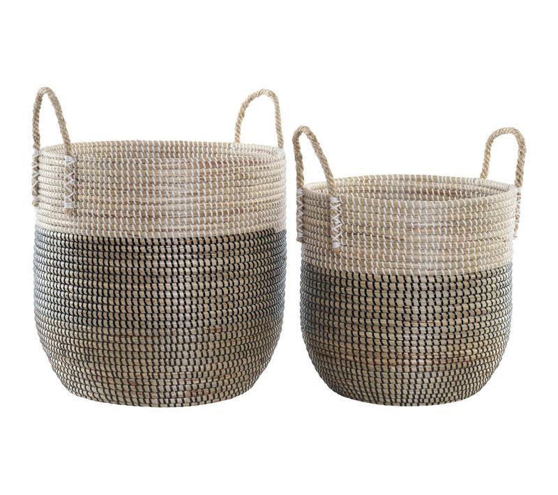 Panier Osier Tressé Bicolore Pour Rangement Élégant