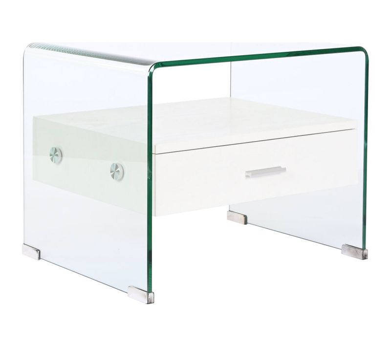Table De Chevet élégante En Verre Effet Bois Blanc