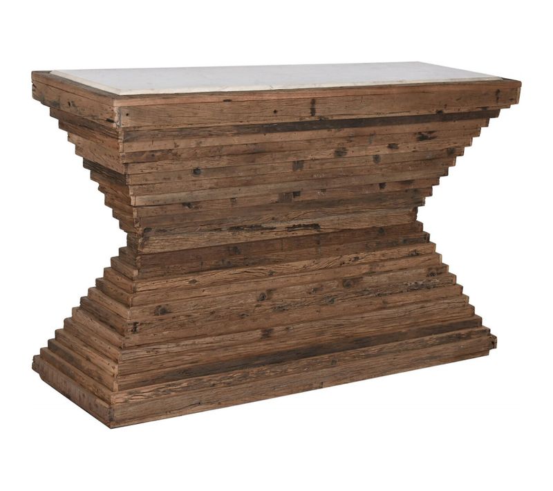 Console Bois Recyclé Et Plateau En Marbre Blanc
