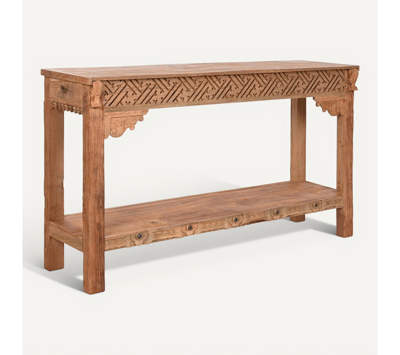 Console Teck Sculpté Pour Une Entrée Authentique