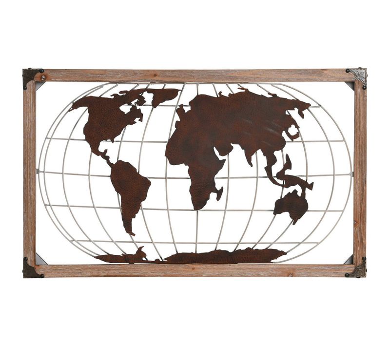 Décoration Murale Carte Du Monde En Métal Esprit Loft Cuivre Naturel