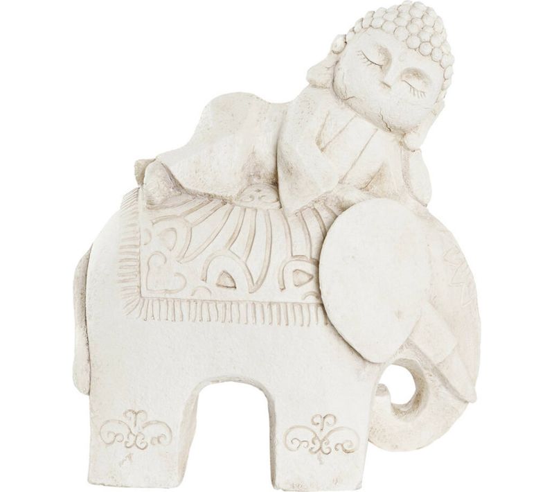 Statue Bouddha Reposant Sur éléphant Blanc Style Oriental