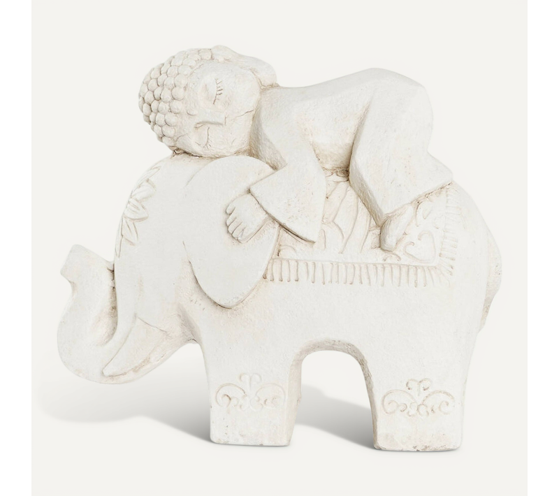Statue Bouddha Endormi Sur éléphant Blanc Style Oriental Aged