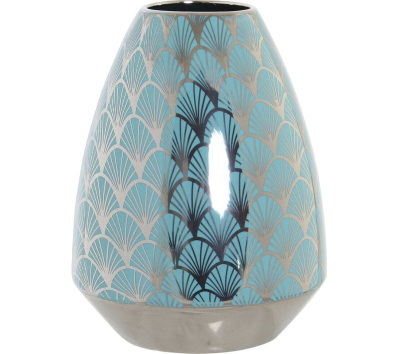 Vase Porcelaine Turquoise Finition Chromée Style Oriental