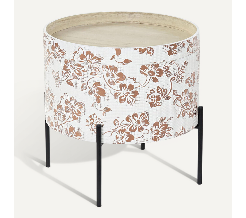 Table D'appoint Blanche Effet Shabby Chic En Métal Et Mdf
