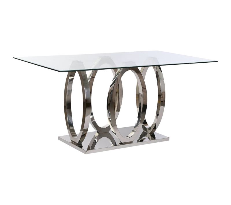 Table Élégante En Verre Trempé Et Acier Pour Salle à Manger