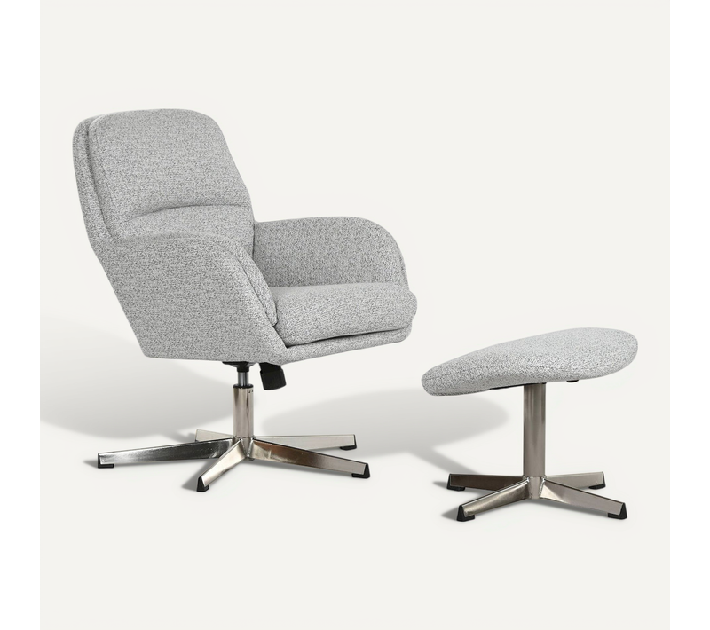Fauteuil Design Moderne Gris Avec Repose Pieds Métal Polyester