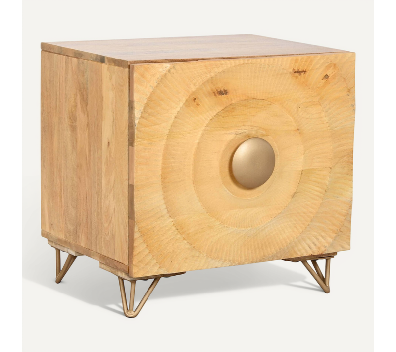 Table De Chevet Mandala Bois De Manguier Et Métal Doré