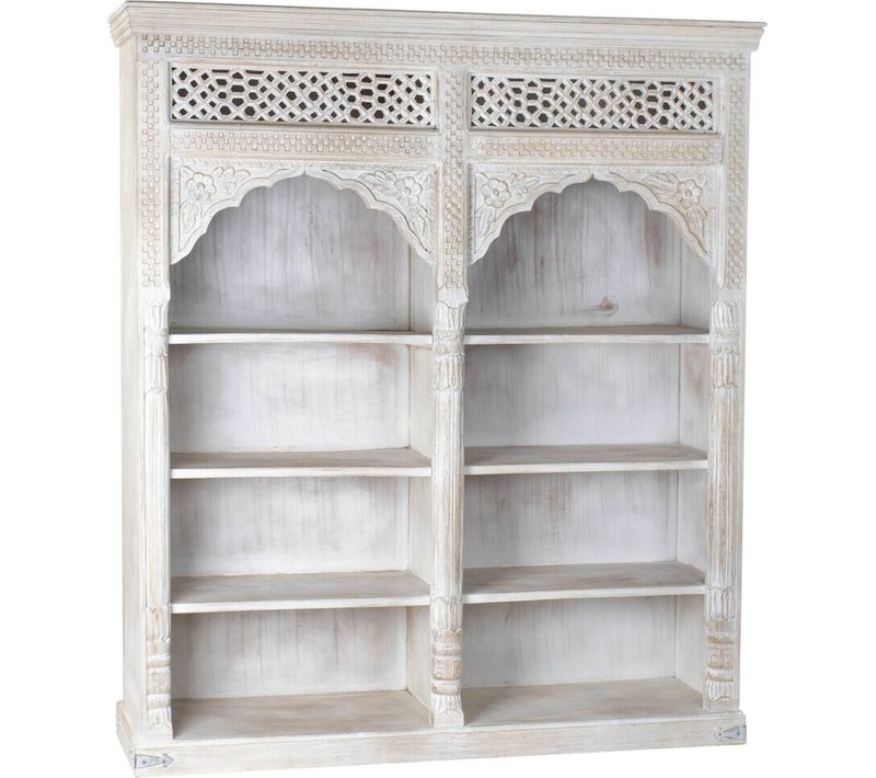 élégante Bibliothèque En Bois Sculpté Blanc