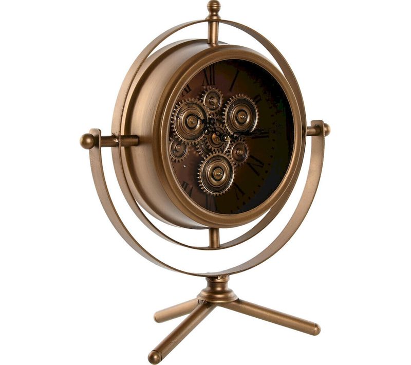 Horloge De Table Dorée Style Vintage En Métal Et Verre