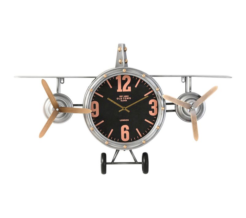 Horloge Murale Avion Métal Style Vintage Argent Et Doré