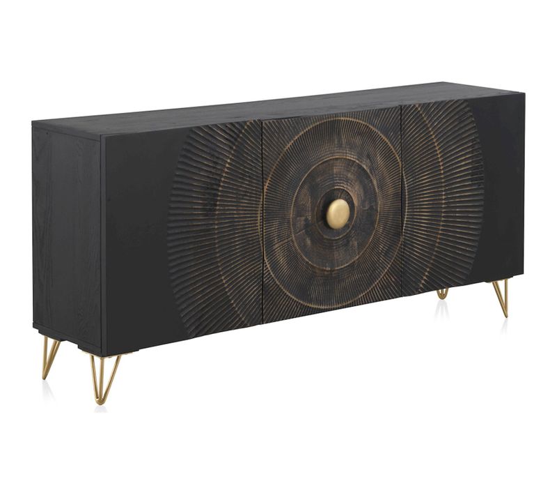 Buffet En Bois Noir Sculpté Et Pieds Dorés élégants