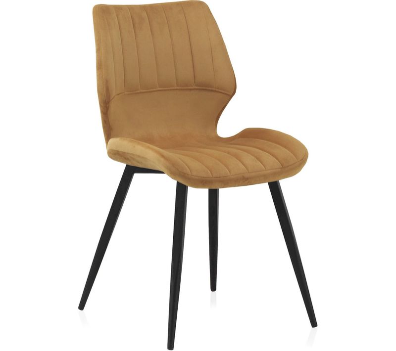 X2 Chaises Velours Moutarde Pieds Métal Noir Confort Moderne