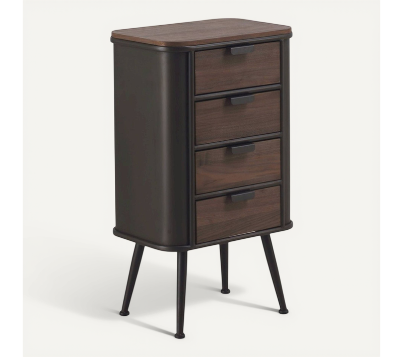 Chiffonnier Métal Et Bois Effet Vintage Gris Et Châtaignier