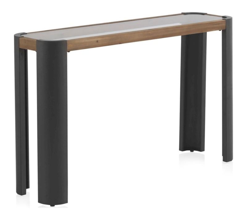 Console En Métal Bois Et Verre Design Contemporain Gris Naturel