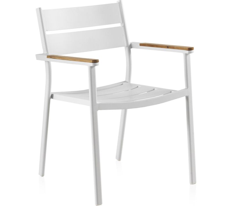 X4 Fauteuils Aluminium Blanc Avec Accoudoirs Teck Et Coussin Déhoussable