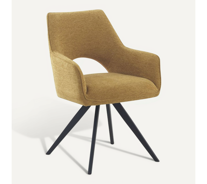 X4 Fauteuils Tapissé Pivotant Moutarde Pieds Métal Noir Design