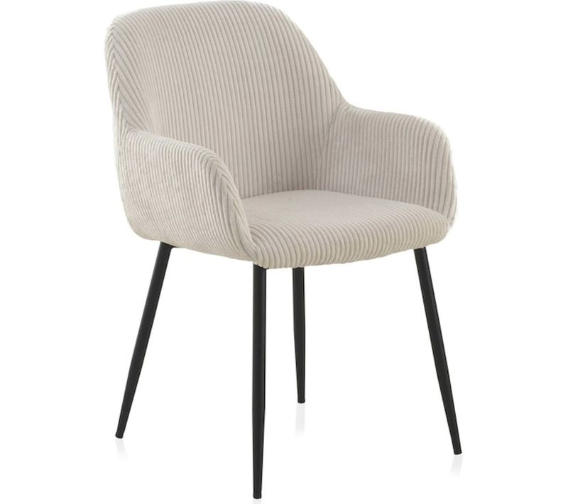 X4 Fauteuils Tapissé En Velours Blanc Pieds Métal Noir Design Élégant