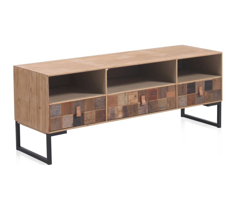 Meuble TV Bois Recyclé Et Métal Style Vintage Naturel