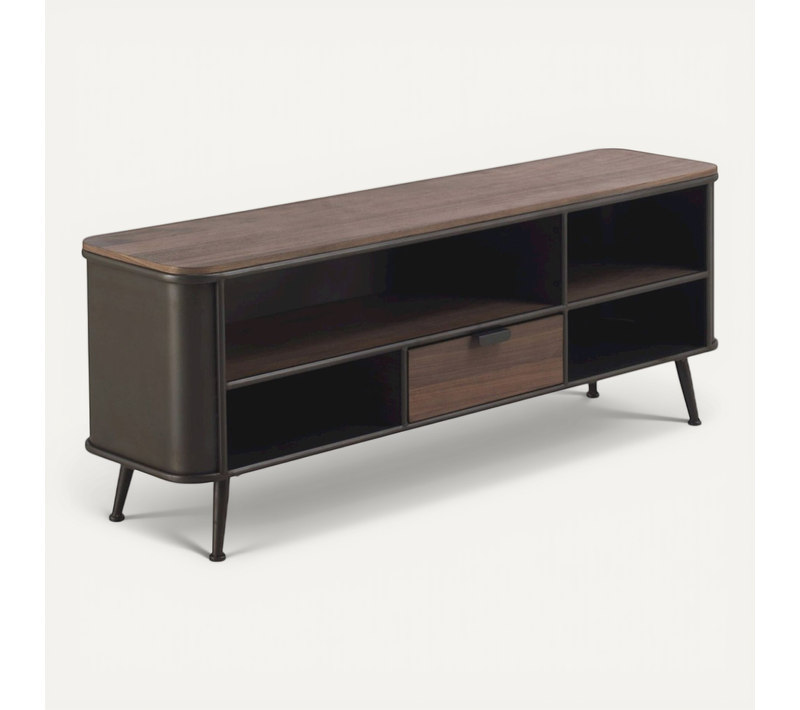 Meuble TV Métal Et Bois Avec Rangement élégant Gris Cendré