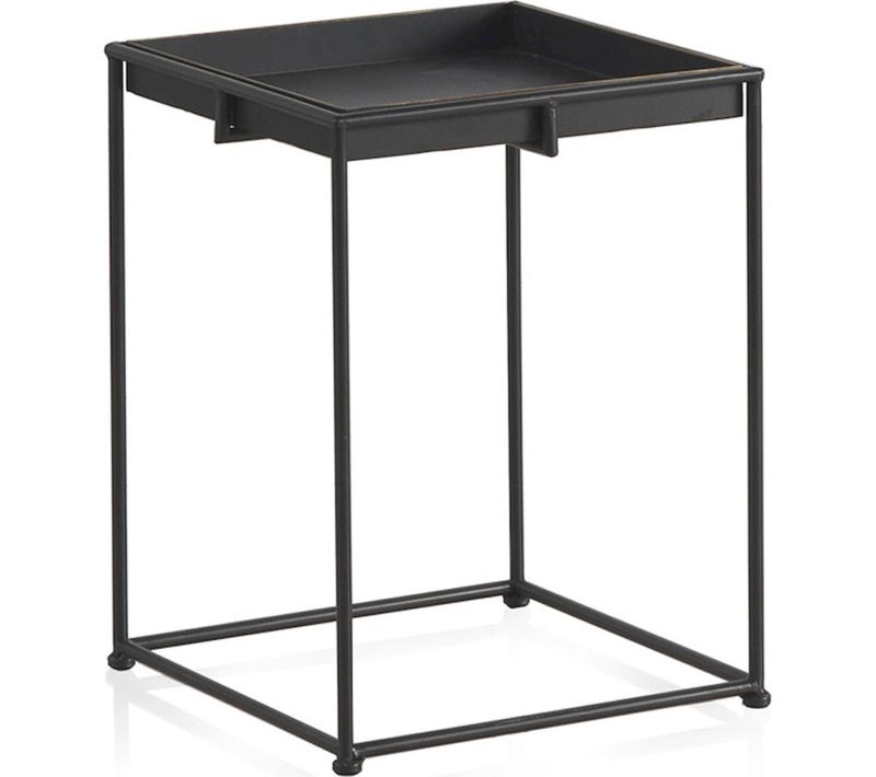 Table Basse Carrée Métal Noir Plateau Amovible Moderne