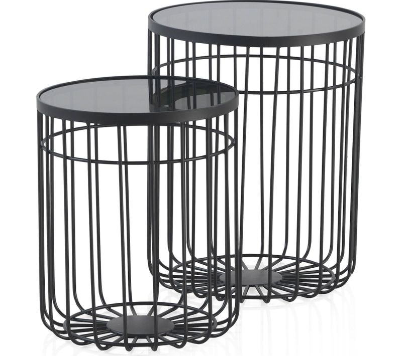 X2 Tables D'appoint Métal Noir Et Verre Fumé Design Intérieur