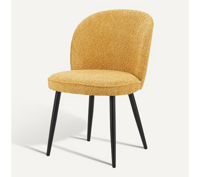 Chaise Confortable Effet Alpaga Jaune Moutarde Pieds Noirs