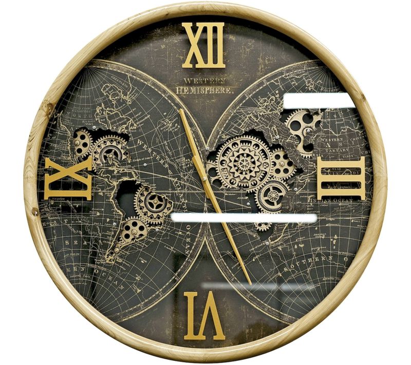 Horloge Murale Décorative En Bois Et Métal Style Hémisphère
