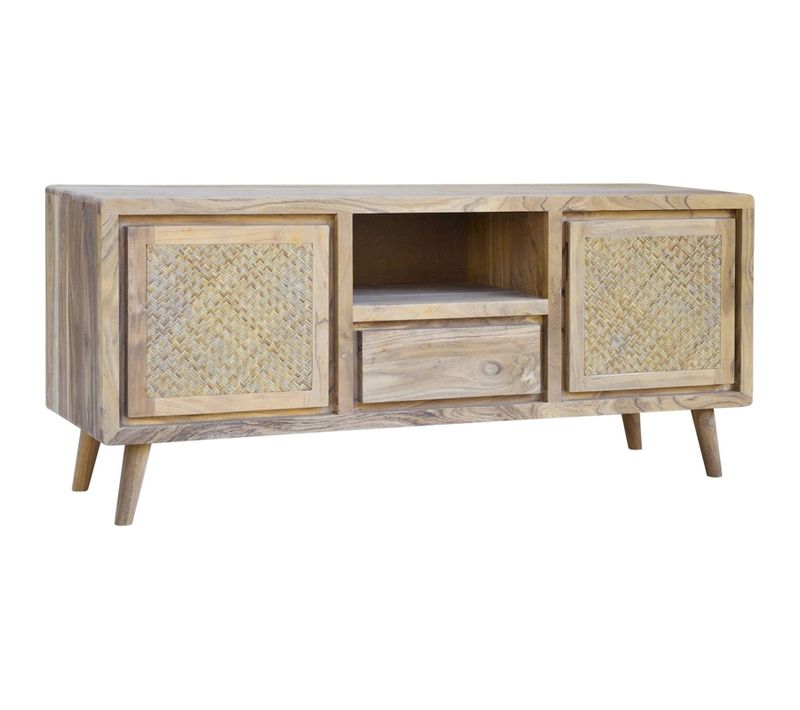 Meuble TV Design Naturel En Acacia Et Cannage Rattan