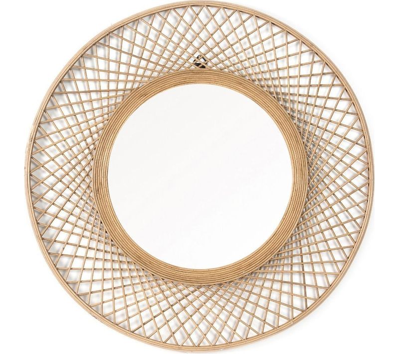 Miroir Mural Rond En Bambou Et Bois Style Naturel Rustique