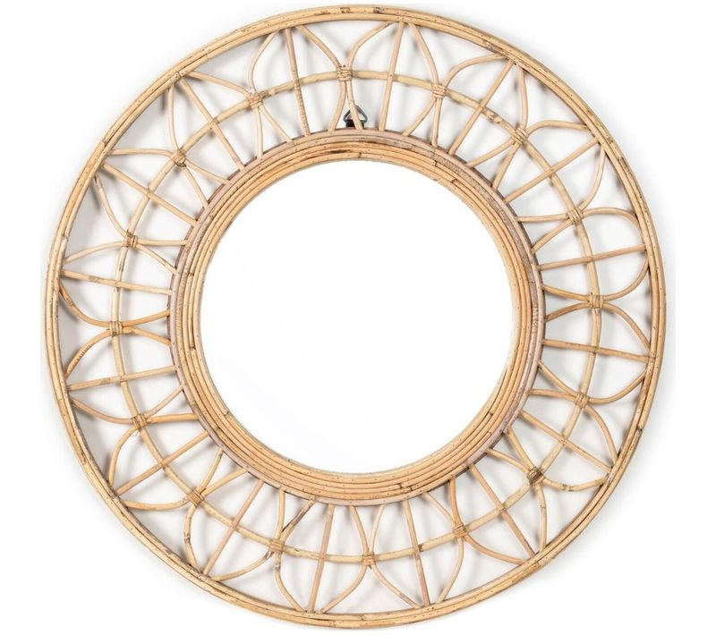 Miroir Mural Ethnique Décoratif En Rotin Et Mdf Naturel