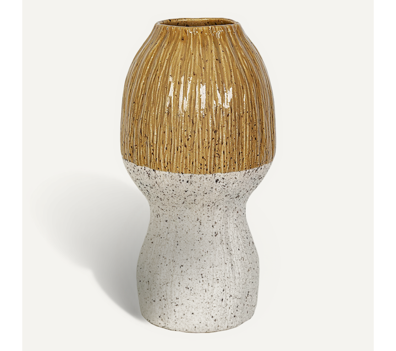 Vase En Céramique Bicolore Moutarde Et Blanc Design Moderne