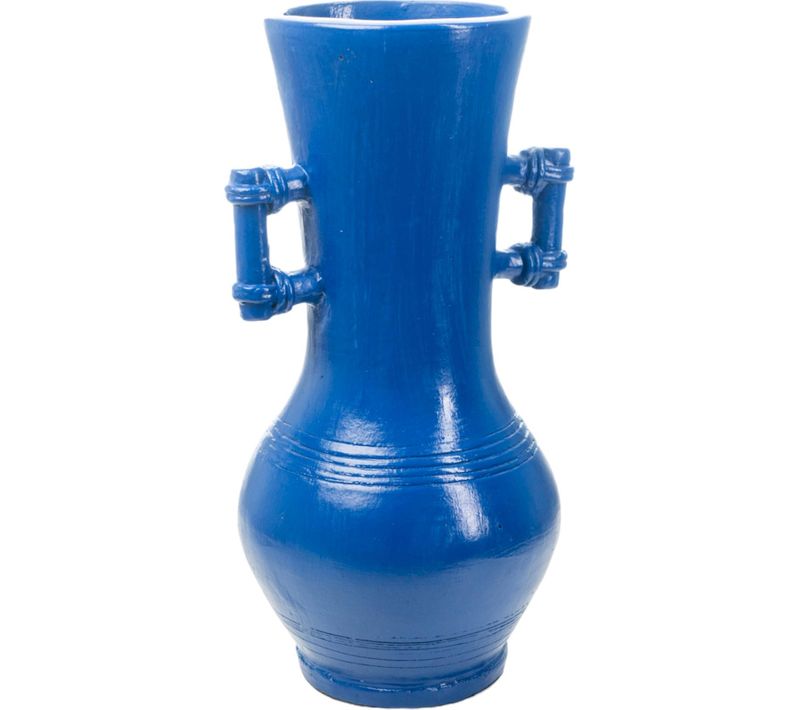 Vase Décoratif En Céramique Bleu Cobalt Avec Poignées Sculptées