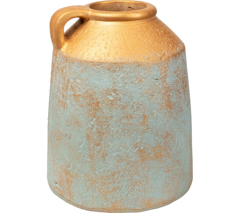 Vase En Terre Cuite Bleu Et Or Style Artisanal élégant