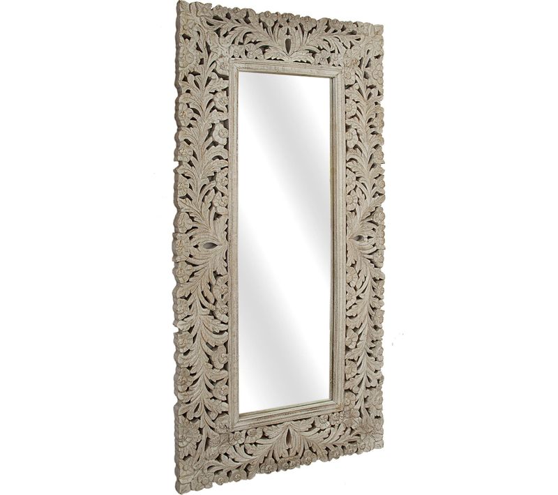 Miroir Décoratif En Bois De Manguier Sculpté Finition Brune