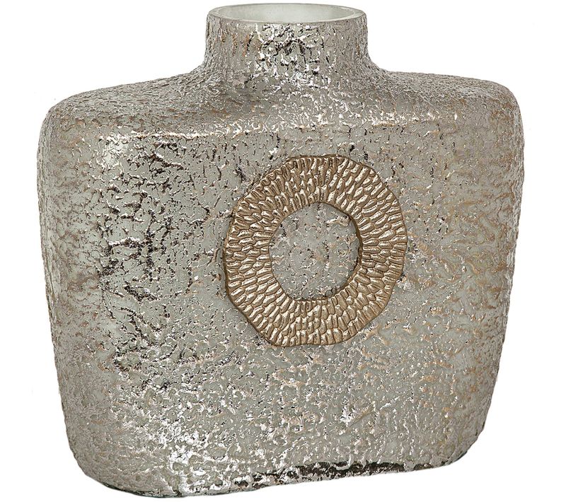 Vase En Verre Texturé Or Satiné Et Métal Décoratif