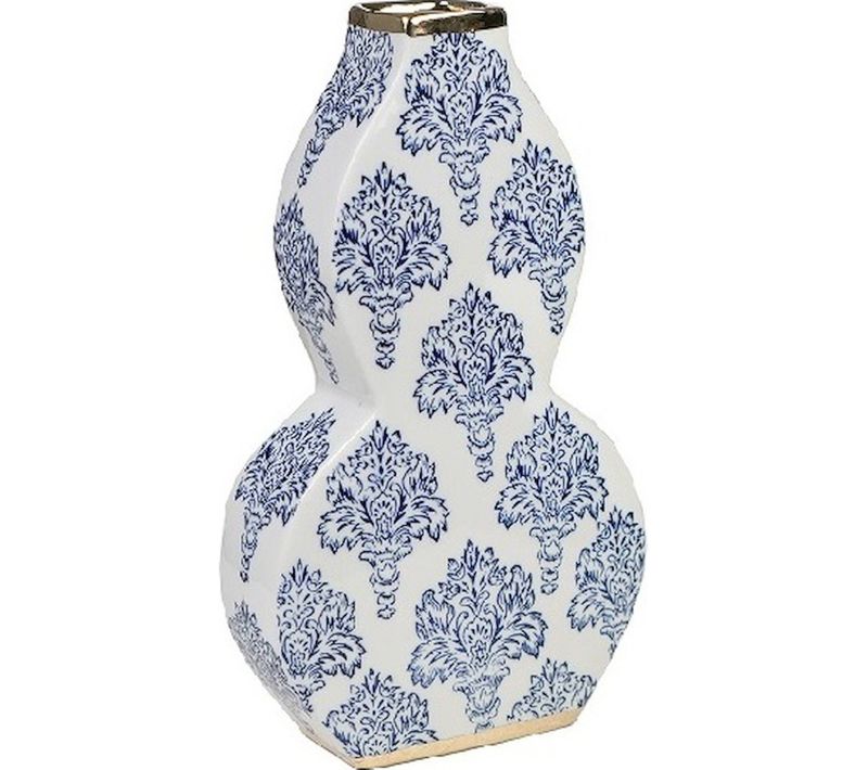 Vase En Porcelaine Blanc Bleu Motif Floral élégant Décoratif