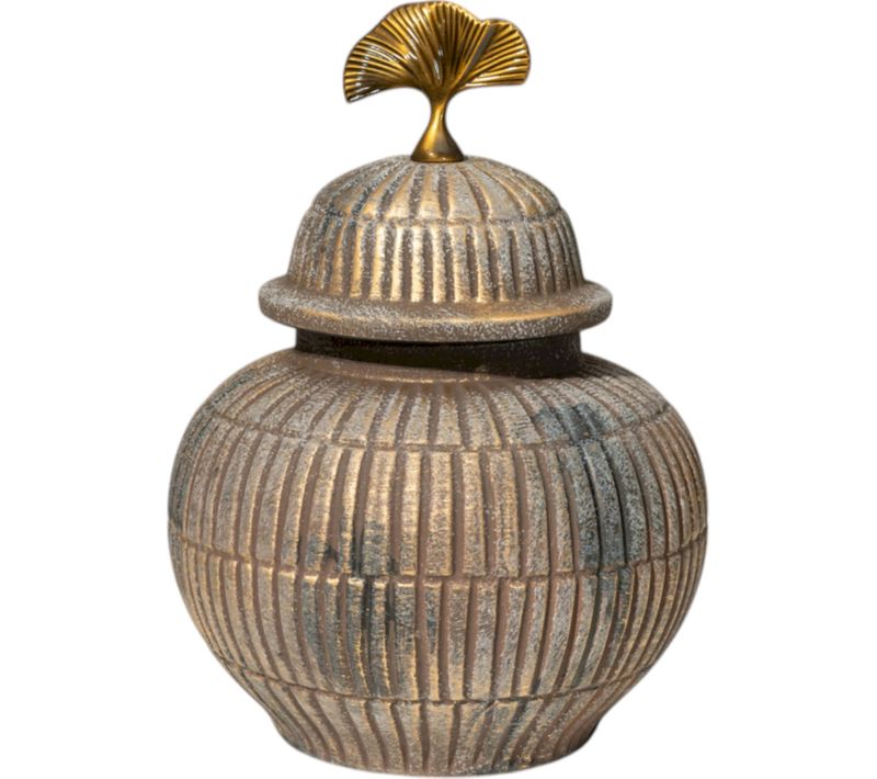 Pot Décoratif Beige Doré En Céramique Et Métal élégant