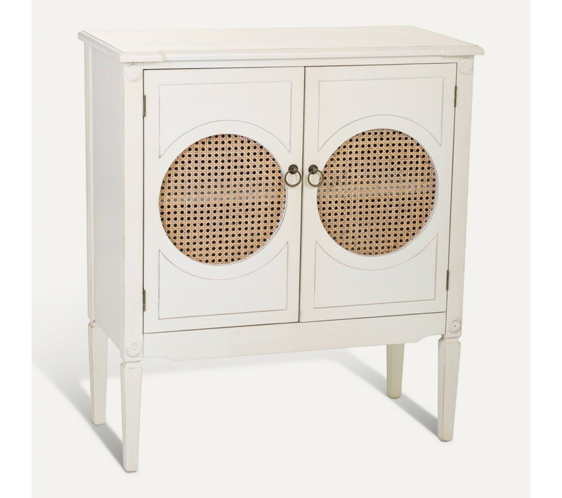 Meuble Recibidor Blanc Antique Métal Et Portes Grillagées élégance