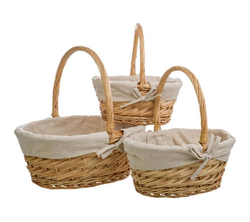Panier En Osier Naturel Doublé Coton Pour Rangement Déco Maison